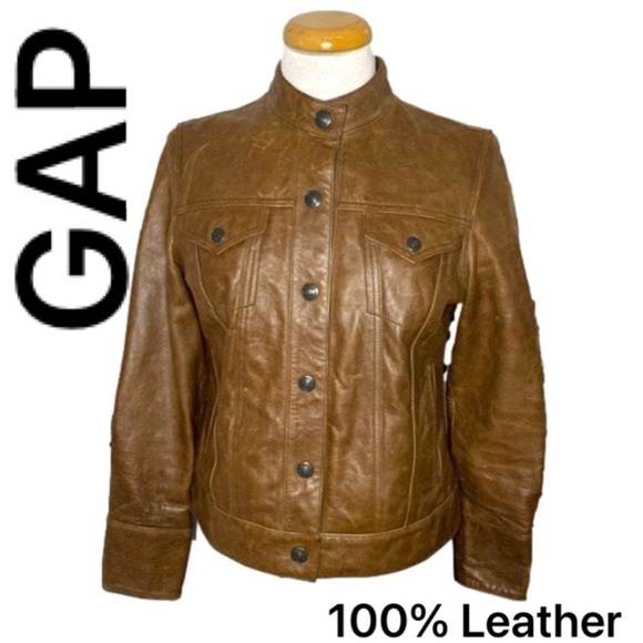 🌷GAP🌷 Tan Brown Leather Jacket - Picture 1 of 11